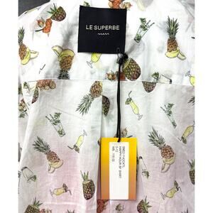 NWT Le Superbe Happy Hour Boyfriend Shirt, Pineapples on White, Women’s Size 4